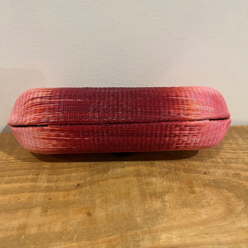 Le sac VTG Woven Clutch Bag Pink Red Ombre Chain Strap Unique Purse straw rattan - Picture 6 of 8